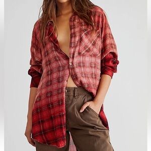 Free People FP One Plaid Button Down Tunic Long Sleeve Shirt 
Size: L
▪️P25